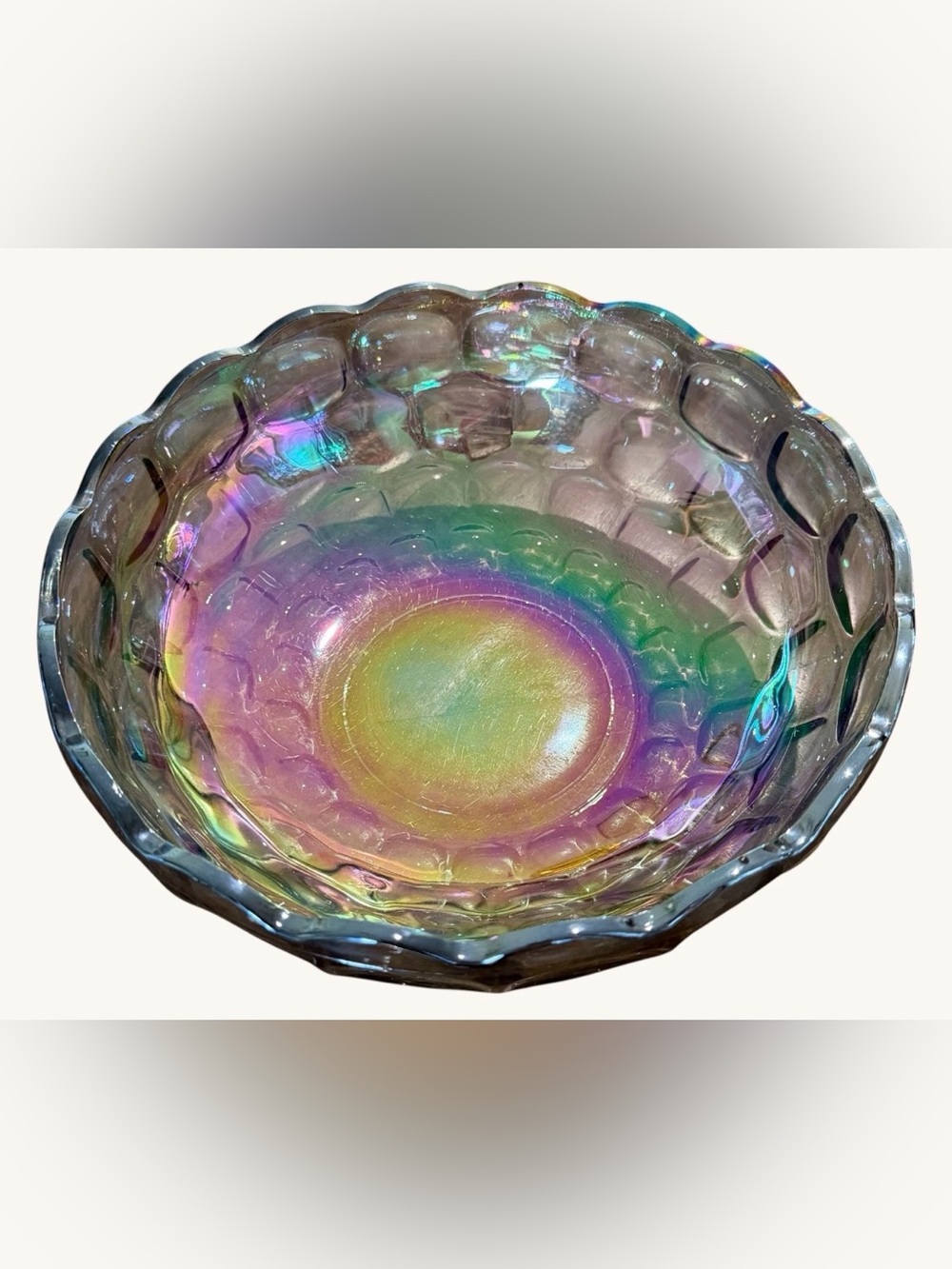 Vintage Federal Glass Colonial Smoke Thumbprint Iridescent Carnival Glass Bowl
